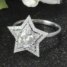 3.50Ct Simulated Diamond Star Shaped Engagement Ring 14KWhite Gold Plated Silver - £81.73 GBP