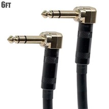 6Ft Premium 6.35Mm 1/4&quot; Trs Stereo Male To Male Right Angle Audio Cable Gold - £37.56 GBP