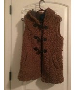 Go Coco Women&#39;s Brown Vegan Fur Vest Jacket Toggle Button Size Large - $37.83