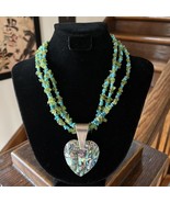 Vintage Jay King 3 Strand Necklace Turquoise Peridot Abalone Heart Penda... - £98.25 GBP