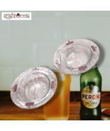 Pair of Peroni beer ashtrays in transparent glass with red logo - $423.75 MXN
