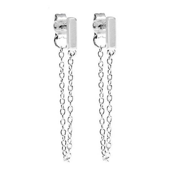 925 Sterling Silver Bar with Hanging Chain Earrings For Women Gorgeous Design - £40.05 GBP