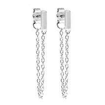 925 Sterling Silver Bar with Hanging Chain Earrings For Women Gorgeous Design - £39.95 GBP