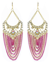Amrita Singh Gold Crystal Elizabeth Street Fuschia Chain Earrings ERC 2027 NWT - $33.56 CAD