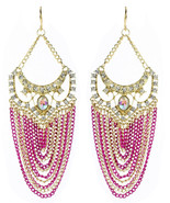 Amrita Singh Gold Crystal Elizabeth Street Fuschia Chain Earrings ERC 20... - $24.26