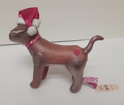 VTG Victoria&#39;s Secret VS PINK Dog Pup Plush Metallic Faux Leather Santa Hat 8&quot; - £23.41 GBP
