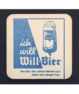 Vintage German Beer Coaster Will-Bier Will-Malz Brown and Blue - $8.00