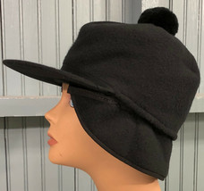 Black Fleece Hunting Trapper Pom Made In USA Ear Flaps 7 3/8 Langenberg Hat Cap - £16.15 GBP