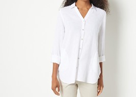 Susan Graver Pure Petite Eyelet Rayon Crepe Shirt White Petite Small A501364 - £24.02 GBP