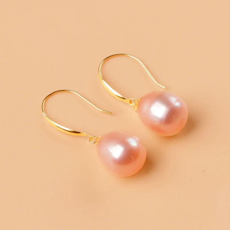 Natural freshwater Pearl Drop Earrings Fine Jewelry  Yellow Gold Au750 8-9Pink P - £59.35 GBP