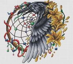 Raven cross stitch Dream catcher pattern pdf - Native American Embroidery - £7.67 GBP