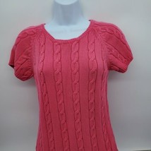 Eddie Bauer Womens Sweater Petite Small Pink 100% Cotton Short Sleeve - $11.87