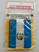 Guatemala MINI BANNER FLAG with BRASS STAFF &amp; SUCTION CUP. - $5.89