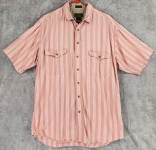 Eddie Bauer Rufton Twill Shirt Mens Large Pink White Striped Preppy Butt... - £18.96 GBP