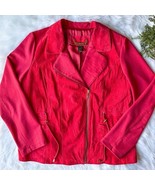 IMAN Red Suede Leather Knit Moto Jacket Women&#39;s Blazer Gold HSN XL - €23,86 EUR