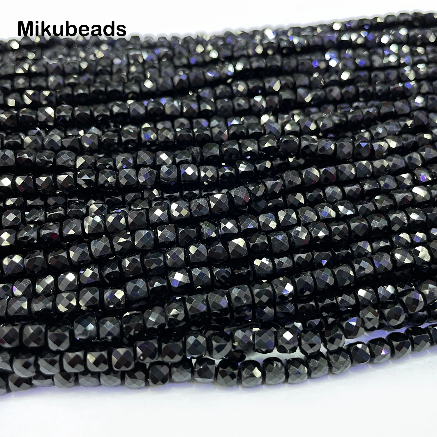 Wholesale Natural 4*4mm+-0.2 Black Spinel Faceted Square Loose Beads For Jewelry - £19.00 GBP