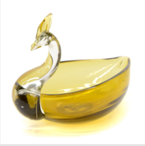 Vintage Swam Bird Art Glass Hand Blow Amber Candy Trinket Dish Bowl 4.5&quot; h - £17.06 GBP