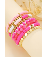 Sachet Pink 8pcs Valentine Vibe Beaded Elastic Bracelet Set - $99.03 MXN