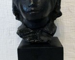 AMR Spadem Stone Sculpture Black Bust of Child on Stone Base  - $198.00