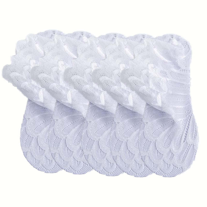 Anysox 5 Pairs One Size 4-5 White Summer Socks With Style Lace Peacock F... - $18.90