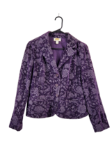 Talbots Jacket Womens 12 Petite Purple Embossed Velveteen Blazer Floral Pockets - $31.79