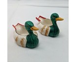 (2) Enesco Trinket Holder Green Ceramic Ducks Orange Bill Made In Japan  - $23.75