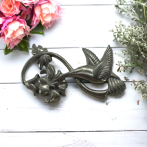 LCD Lindsay Claire Designs Pewter Hummingbird with Flowers Brooch Pin USA Made - £7.77 GBP