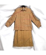 VTG Koret Petites Skirt Suit Woman PL Brown Faux Suede Button Up Embelli... - $37.39