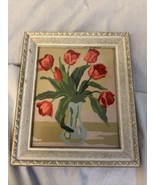 Vintage Framed Hand Painted Red Tulips Vase 10”x12” - $44.96