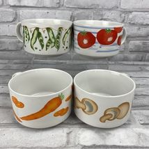 Grant Howard Soup Cereal Mugs Bowls Carrot Tomato Mushroom Peas Lot of 4 - $35.09