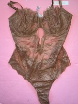 NWT Victoria&#39;s Secret XL 38D TEDDY ONE-piece BROWN GOLD foil lace WICKED... - $79.19