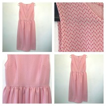 Maxi Dress size M L Vintage 1970s White Textured Pink Polka Dots Polyest... - $16.75