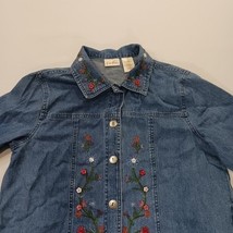 Bobbie Brooks BB3S112 Womens M Blue Embroidered Floral Button Front Denim Jacket image 11
