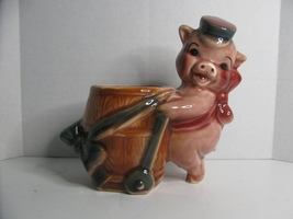 Vintage Pink pig with a barrel planter. - £29.88 GBP