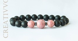 Rhodonite, Hematite &amp; Black Matte Onyx 8mm - Beaded Bracelet, Womens Bracelet, G - £16.45 GBP