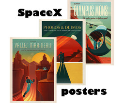 SPACEX POSTERS: Retro Mars Prints, Olympus Mons, Valles, Phobos etc: A4, A3, A2 - £6.95 GBP+
