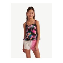Justice Girls Black Peplum Cami Tank w Colorful Palm Trees Sequin Spello... - £5.58 GBP