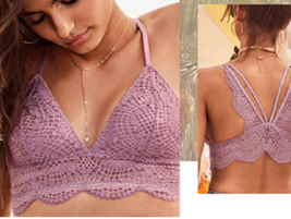 Victoria&#39;s Secret Long Line Bralette Strappy Lace light bra crop tank crochet - £15.97 GBP