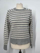 J Crew M Holly Gray White Stripe Wool Knit Pullover Sweater E5662 - £20.44 GBP