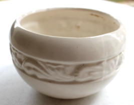 Vintage UPC O Usa Pottery White Planter 1X69 Round Band Scroll Work 6&quot; Wide - $15.00