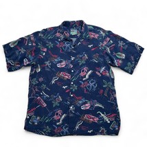 Reyn Spooner Mens Large Hawaiian Shirt Short Sleeve Rayon Bird Spear Fish Nature - £30.67 GBP