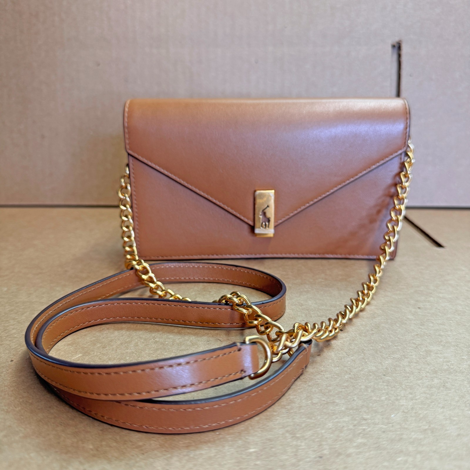 Polo Ralph Lauren Polo ID Leather Chain Wallet & Crossbody – Classic Tan Item image 12