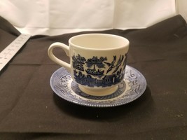 CHURCHILL BLUE WILLOW CUP AND SAUCER STAFFORDSHIRE ENGLAND - £6.72 GBP