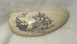 Faux Scrimshaw boat ship drawing etching nautical - $23.38
