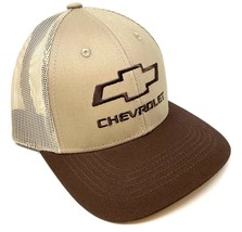 National Cap Chevy Beige Brown Curved Bill Adjustable Mesh Trucker Hat - £16.92 GBP