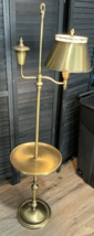 Brass Tall Floor Lamp Reading Smoking Tray Metal 70&#39;s Gold Electric Glas... - $173.25