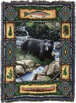 72x54 BLACK BEAR Lodge Fish Wildlife Nature Stream Tapestry Afghan Throw... - £49.72 GBP