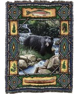 72x54 BLACK BEAR Lodge Fish Wildlife Nature Stream Tapestry Afghan Throw... - £49.61 GBP