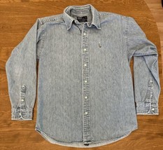 Polo Ralph Lauren Denim Shirt Men L Blue ButtonDown Cotton Polo Icon Vintage 90s - £17.40 GBP