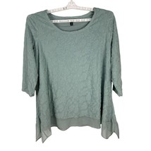 Simply Vera Vera Wang Womens Green Lace Blouse 0X Asymmetrical Hem 3/4 Sleeve - $18.50